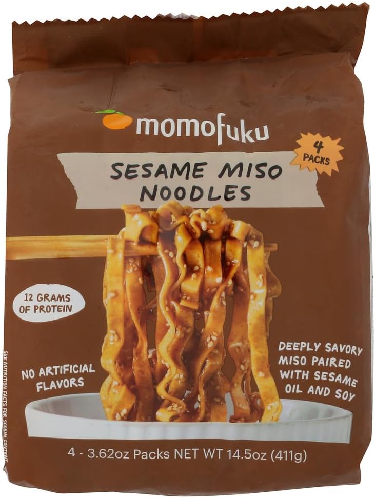 Momofuku Sesame Miso Ramen Noodles by David Chang, Air-Dried Instant Noodles with Sauce and 12g of Plant Based Protein, 4 Servings