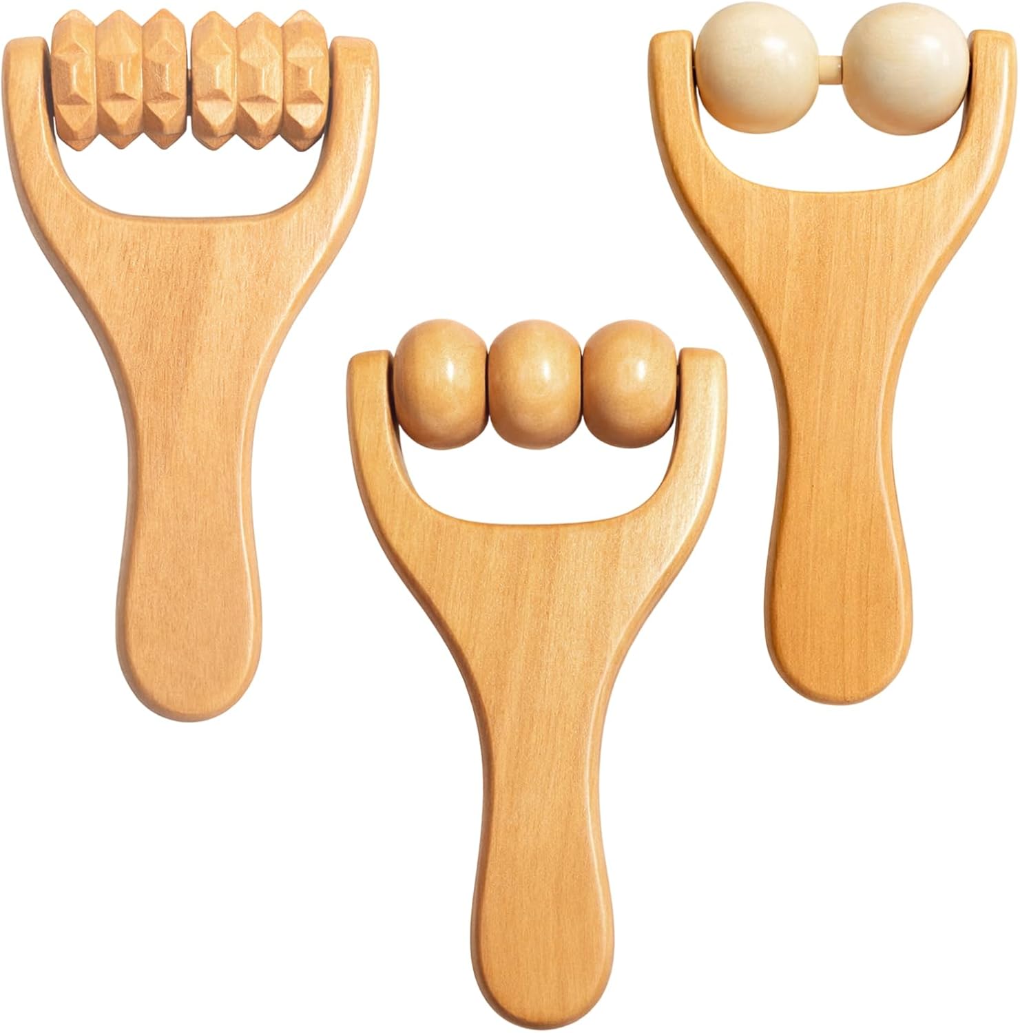 Wooden Massage Roller, Wooden Foot Massager Roller, Three Massage Tools Set for Muscle Relaxation, Handheld Wood Body Roller, Natural Wood Construction with Ergonomic Design