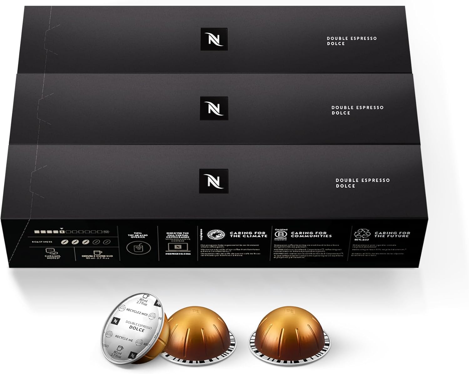 Nespresso Capsules Vertuo, Double Espresso Dolce, 30-Count Espresso Pods, Brews 2.7 oz.