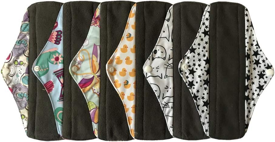 MUMBABY 6 Pieces 25.4cm (10 inch) Regular Charcoal Bamboo Mama Cloth/Menstrual Pads/Reusable Sanitary Pads (White, M)
