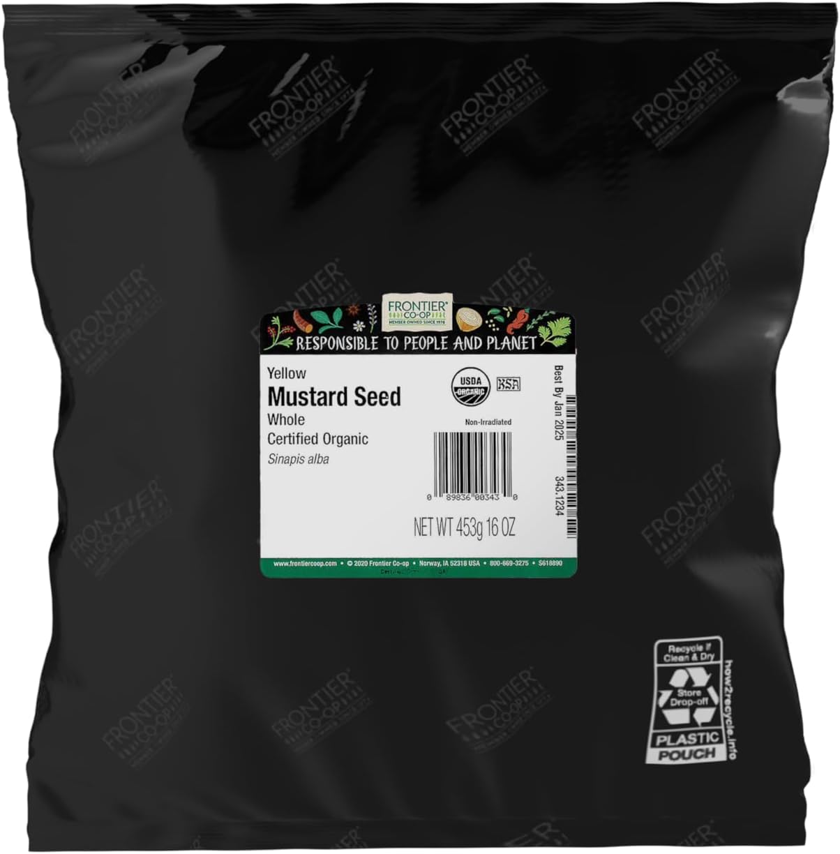 Frontier Co-op Organic Whole Yellow Mustard Seed, 1-pound Bulk Bag, Mild Spiciness for Soup, Pickling and More Kosher