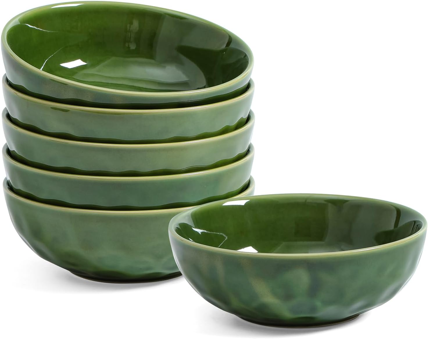 vicrays Ceramic Pasta Bowls Set, 32 Ounce Soup Bowls, Large Salad Bowls, Chip Resistant, Dishwasher Microwave Safe, Fluted stoneware Bowls for Kitchen, Serving Bowls, Set of 6 (Green)