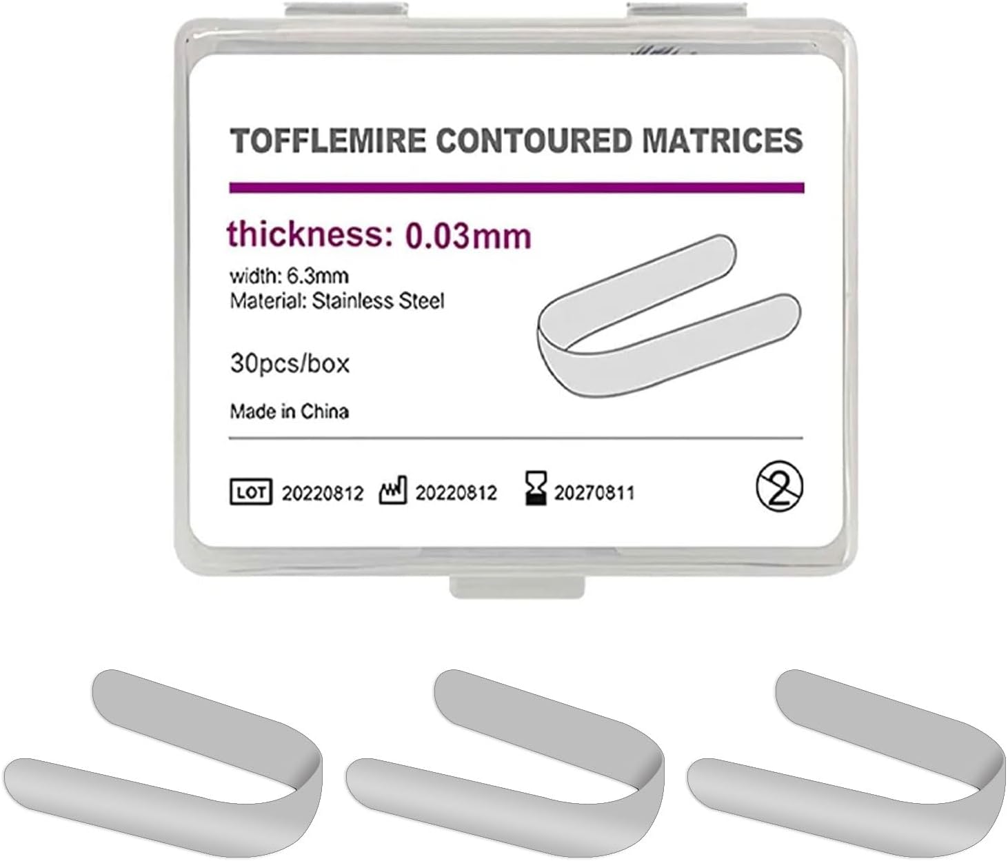 Dental Tofflemire Matrix Bands, M9 Dental Metal Restoration Matrix Bands for Premolar and Molar. (6.3mm, 0.03mm)