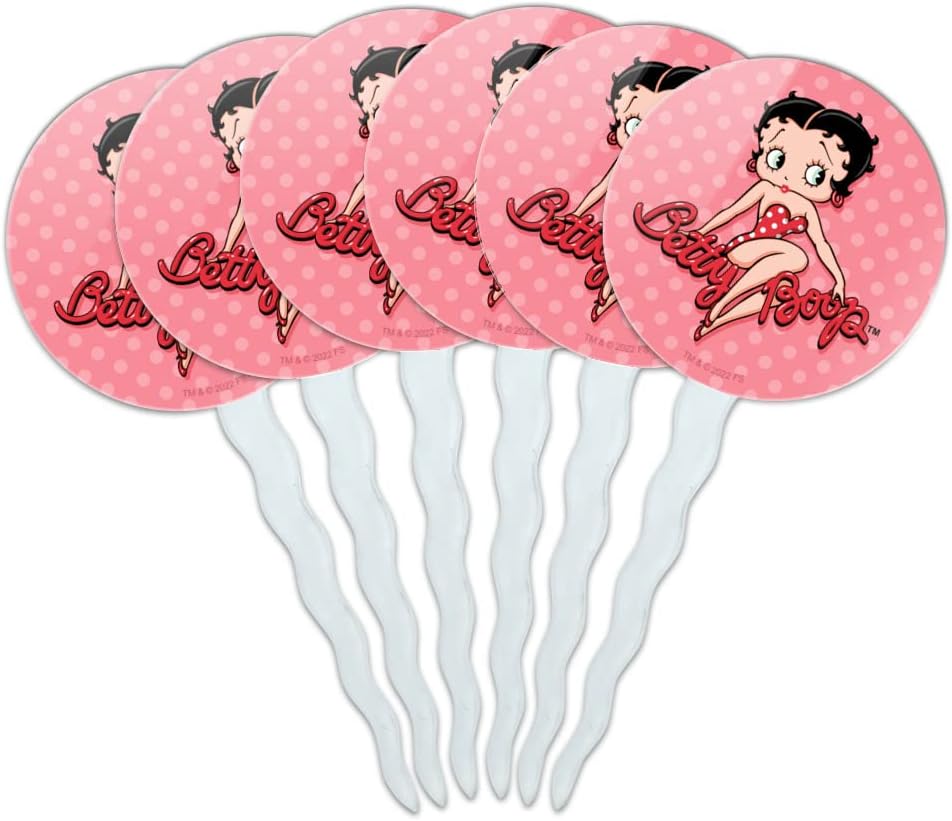 GRAPHICS & MORE Betty Boop Pink Polka Dots Cupcake Picks Toppers Decoration Set of 6