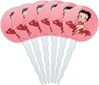 GRAPHICS & MORE Betty Boop Pink Polka Dots Cupcake Picks Toppers Decoration Set of 6