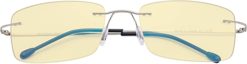 CessBlu Blue Light Blocking Glasses for Men Reading Computer Anti Glare UV Eyeglasses Flexible Rimless Yellow Filter