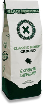 Black Insomnia Extreme Caffeine Coffee - World's Strongest Highly Caffeinated Coffee - Classic Roast Ground - 1lb