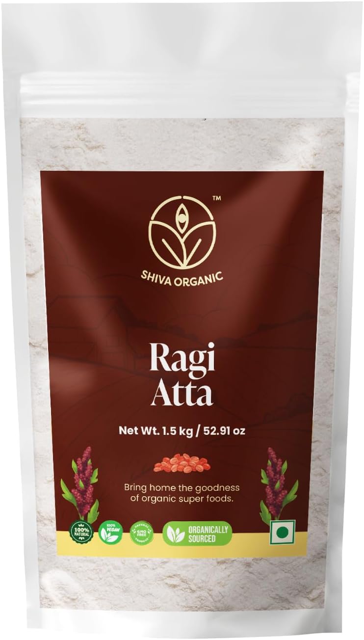 Shiva Organic Ragi Atta - 1.5 kg | Finger Millet Flour | High Protein, Gluten-Free | Stone Ground, Ancient Grain | Sourced from Nature