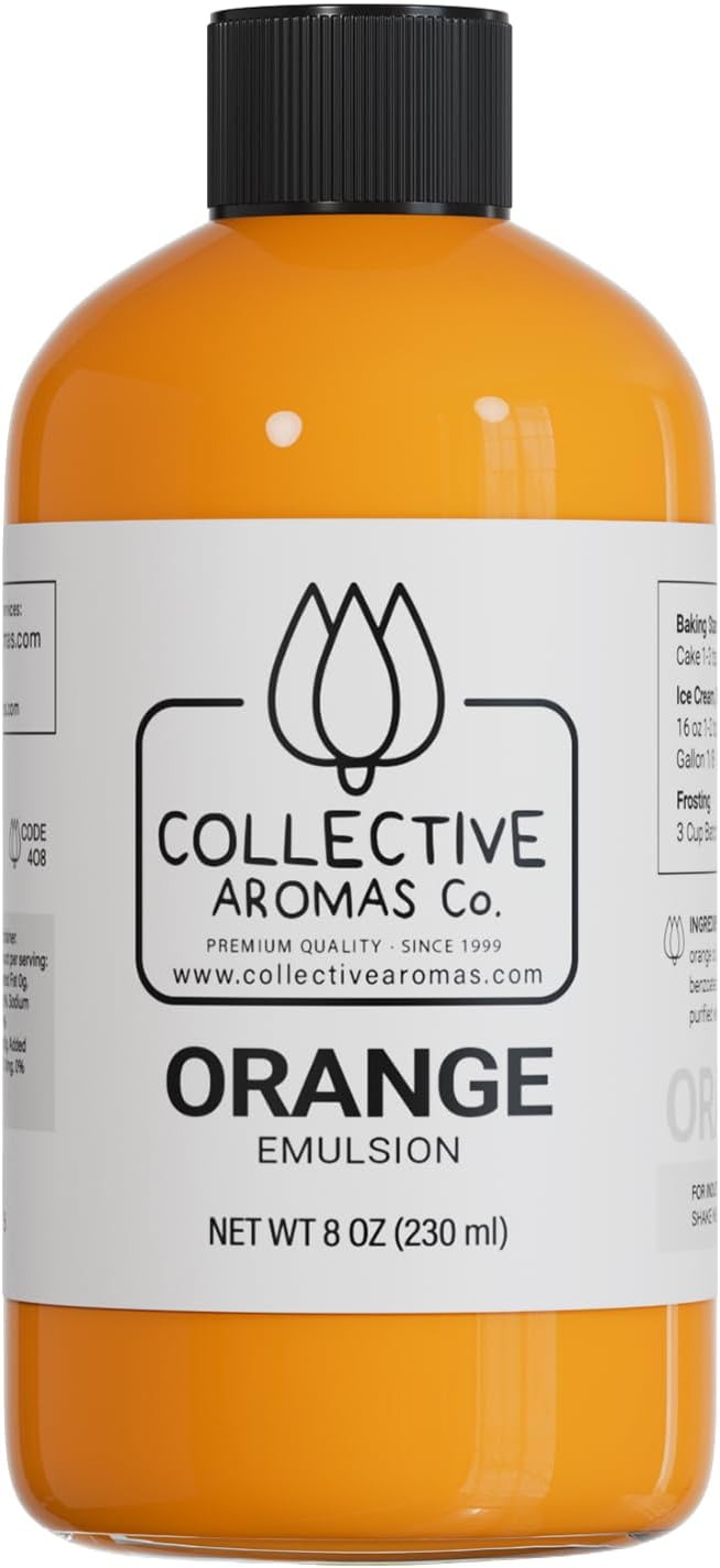 Orange Emulsion for Baking - Natural Flavoring Blend for Cookies, Cakes, Ice Cream, Smoothies, Beverages & More - 8 fl oz Kosher, Pure Orange Emulsion by Collective Aromas Co.