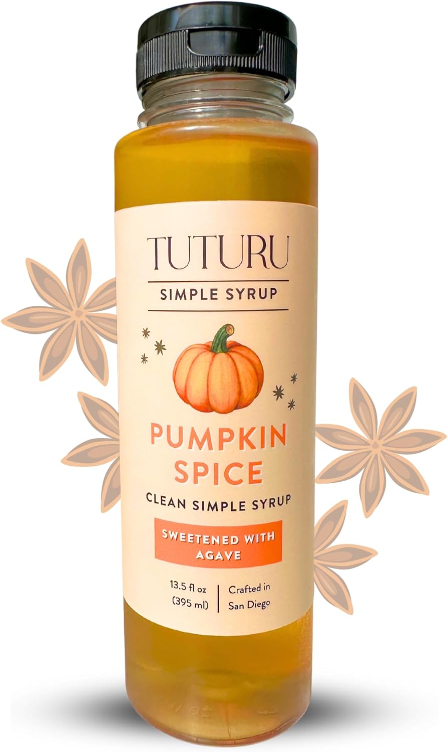 Pumpkin Spice Agave Simple Syrup for Coffee, Cocktails, Matcha - Sweetened with Agave Nectar - Infused with Real Pumpkin Spices - 13.5 oz