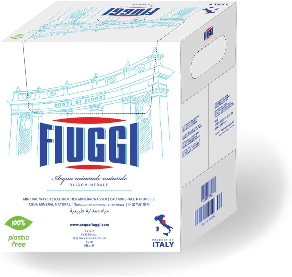 Fiuggi Still Natural Mineral Water - Refreshing Taste & Hydration (6 x 1L Glass Bottles) | From Italy | Naturally Low-Sodium