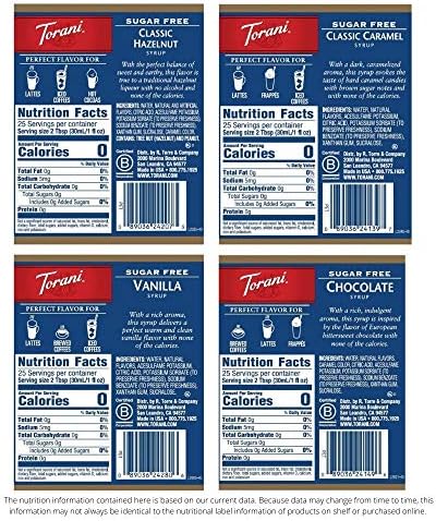 Torani Sugar Free Syrup, Variety Pack, 25.4 Ounce (Pack of 4)