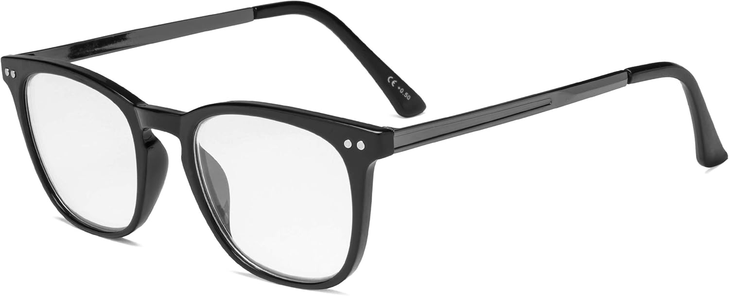 Eyekepper Readers Retro Square Plastic Frame Metal Arms Reading Glasses Black +2.75