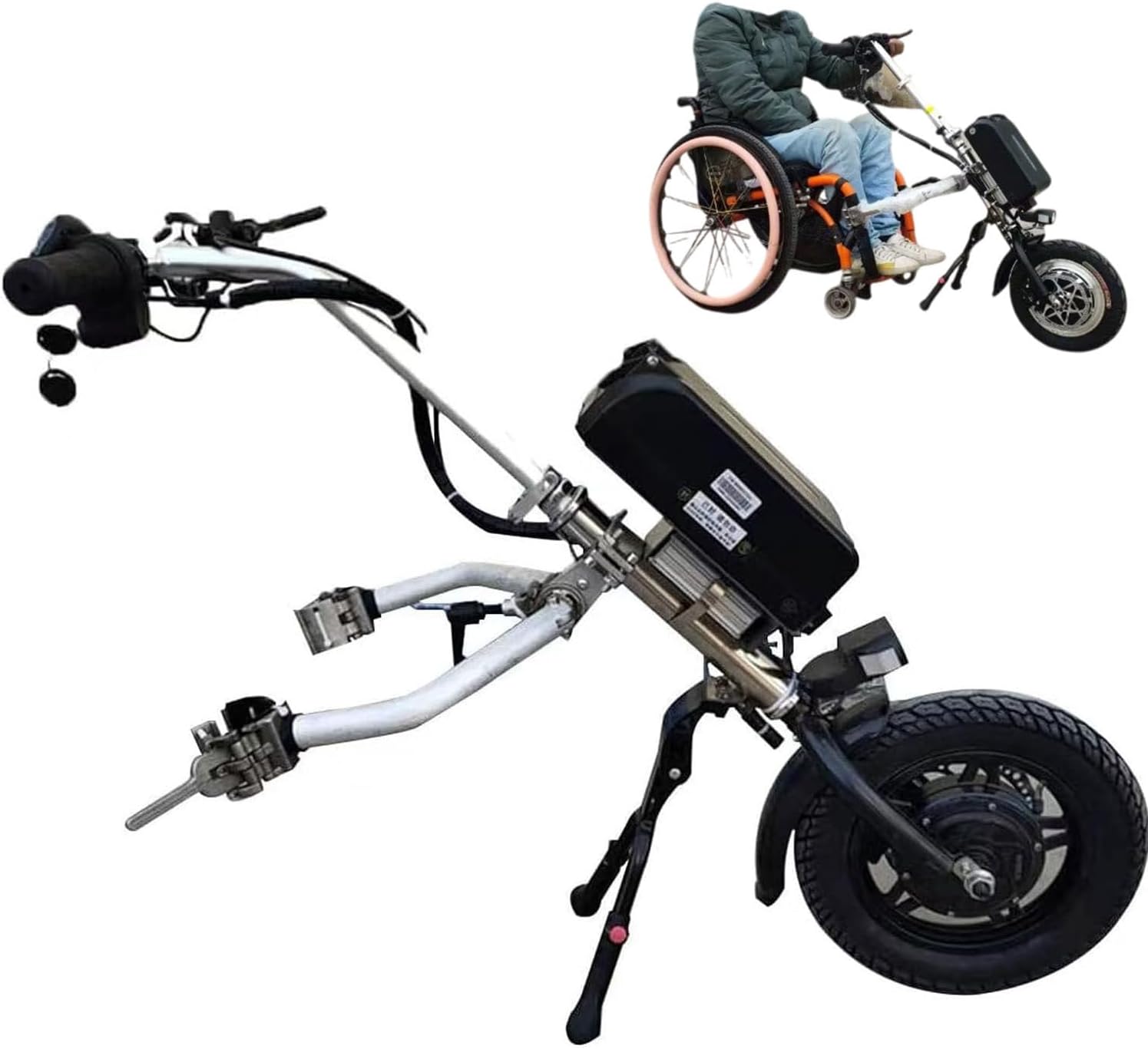500W Electric Handcycle Wheelchair Attachment, Wheelchair Pull Device with 48v17ah Battery, 3 Speed Wheelchair Conversion Kit, Range 65km,A