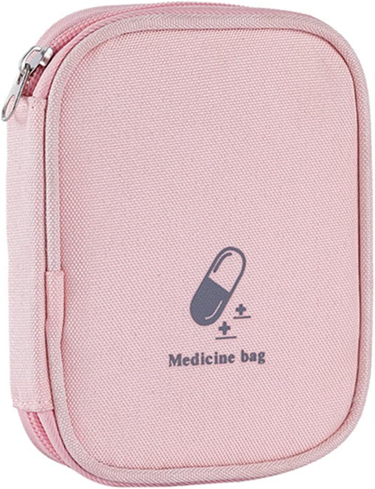 Small First Aid Bag Empty, Portable Travel Pill Bag Double Zipper First Aid Pouch with Handle for Family Outdoors Hiking Camping Car Office Workplace (Pink)