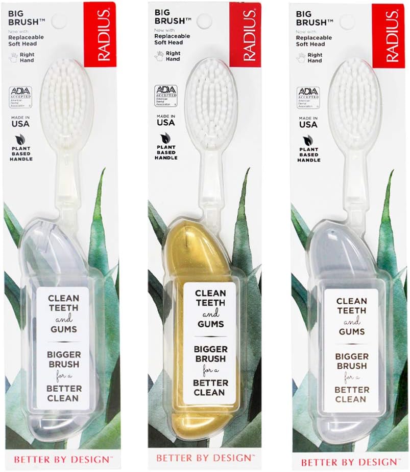 RADIUS Big Brush With Replaceable Head, Right Hand, Gold, Marble, Ice (3 Pack), 3 Count