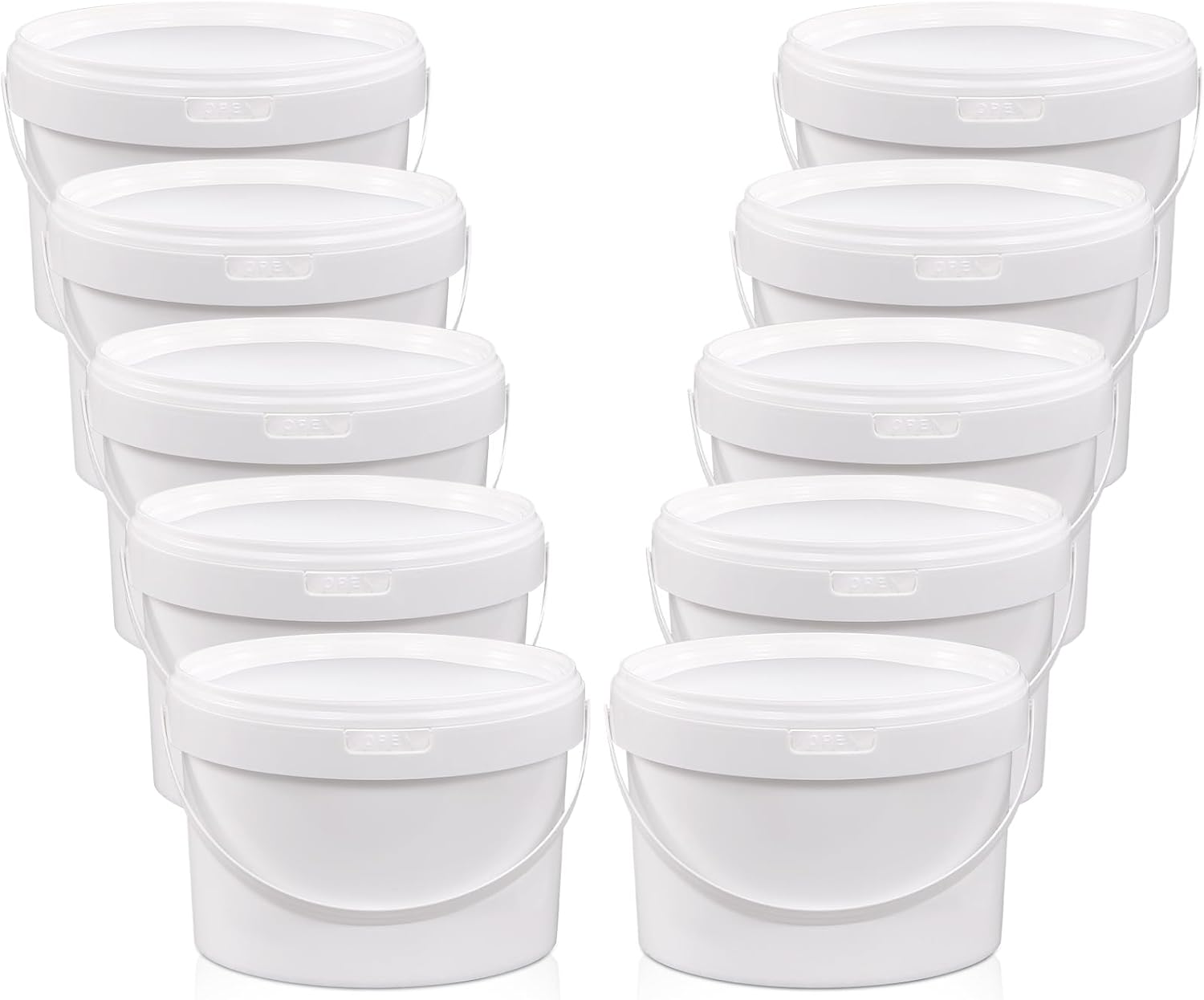 10 Pack White Plastic Bucket with Handle and Lid Food Storage Bucket Containers All Purpose Pail for Multipurpose Paint Water Art Crafts Projects Garage Organization (1 Gallon White)