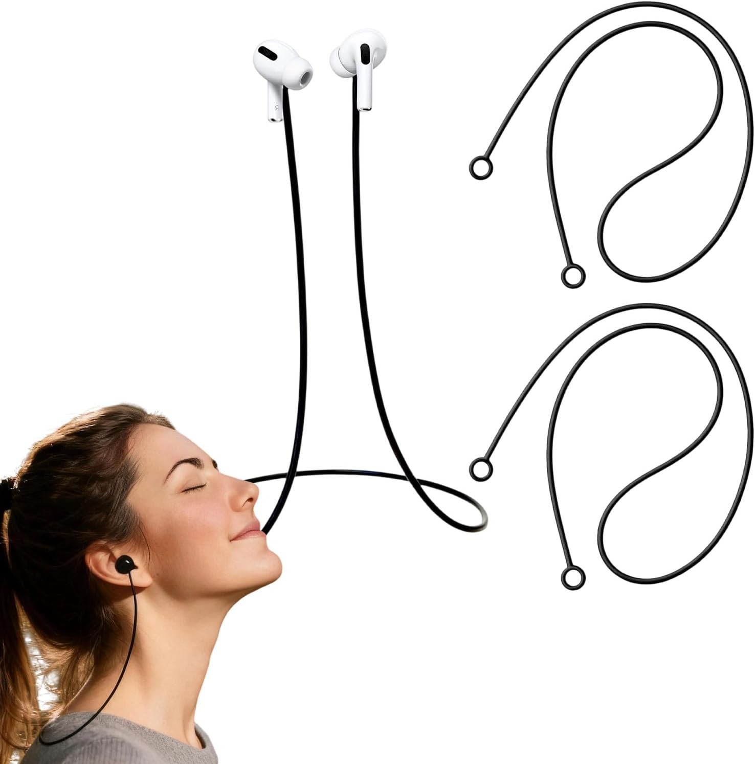 Anti-Lost Earplug Lanyard, 2PCS Silicone Earphones Anti-Lost Straps, Soft Tug-Resistant Sports Earplug Lanyard, Flexible Wire Cable Connector, Silicone Lanyard with Most Earplugs with Removable Tips