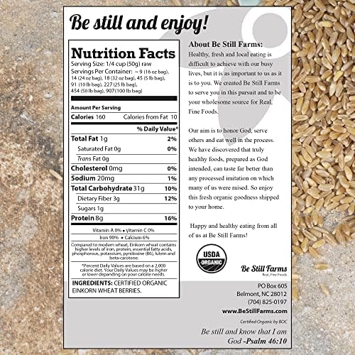 Be Still Farms Einkorn Farro Grain Organic (4.8 lb) - Einkorn Wheat Berries Bulk Whole Ancient Grains - Ideal for Soup, Flour, Bread - High in Fiber | USA Grown | USDA Certified | Vegan | Non-GMO