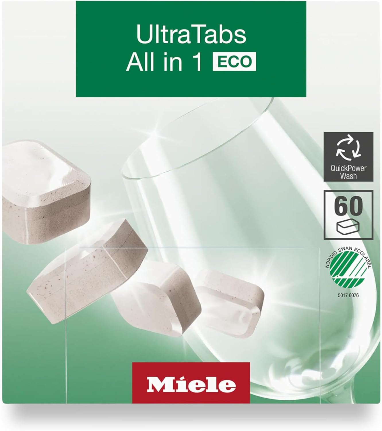 Miele UltraTabs All In 1 ECO Dishwasher Detergent Tablets, 60-Count, Designed For All Dishwasher Types