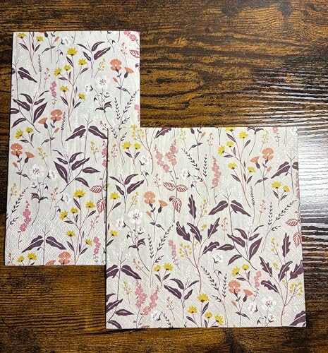 IHR Ideal Home Range Party Napkins Disposable 3-Ply Paper Lunch Napkin Pack, 6.5" x 6.5", Pretty Meadow Autumn, 20-Count