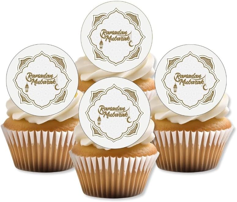 Ramadan Mubarak Edible Cupcake Toppers | PRECUT Gold Islamic Cake Decorations