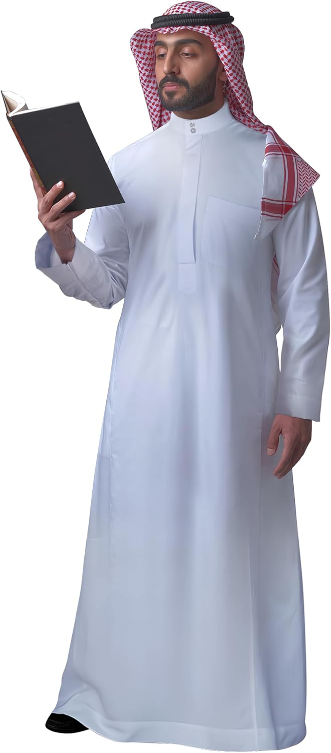 JPXH Men's Muslim Clothes Islamic Thobe Middle Eastern Kaftan Dress Abaya Dubai Arab Robes