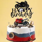 Sleyberoy Motorcycle Happy Birthday Cake Topper-Black Flash Dirt Bike，Motorbike Theme Party Birthday Cake Decoration(008)