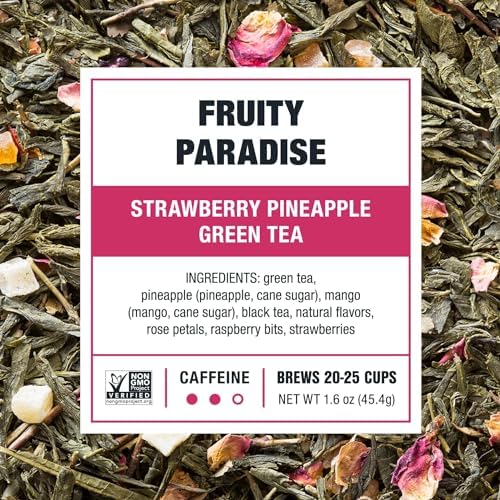 Tiesta Tea - Fruity Paradise, Strawberry Pineapple Green Tea, Premium Loose Leaf Blend, Tropical Fruit Flavor, Medium Caffeine, Hot or Iced, 20-25 Cups, 1.6oz Resealable Pouch