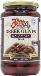 Flora Foods Kalamata Olives Pitted | 19.6 oz (580ml) | Imported | All Natural | Non GMO | Fresh Harvest