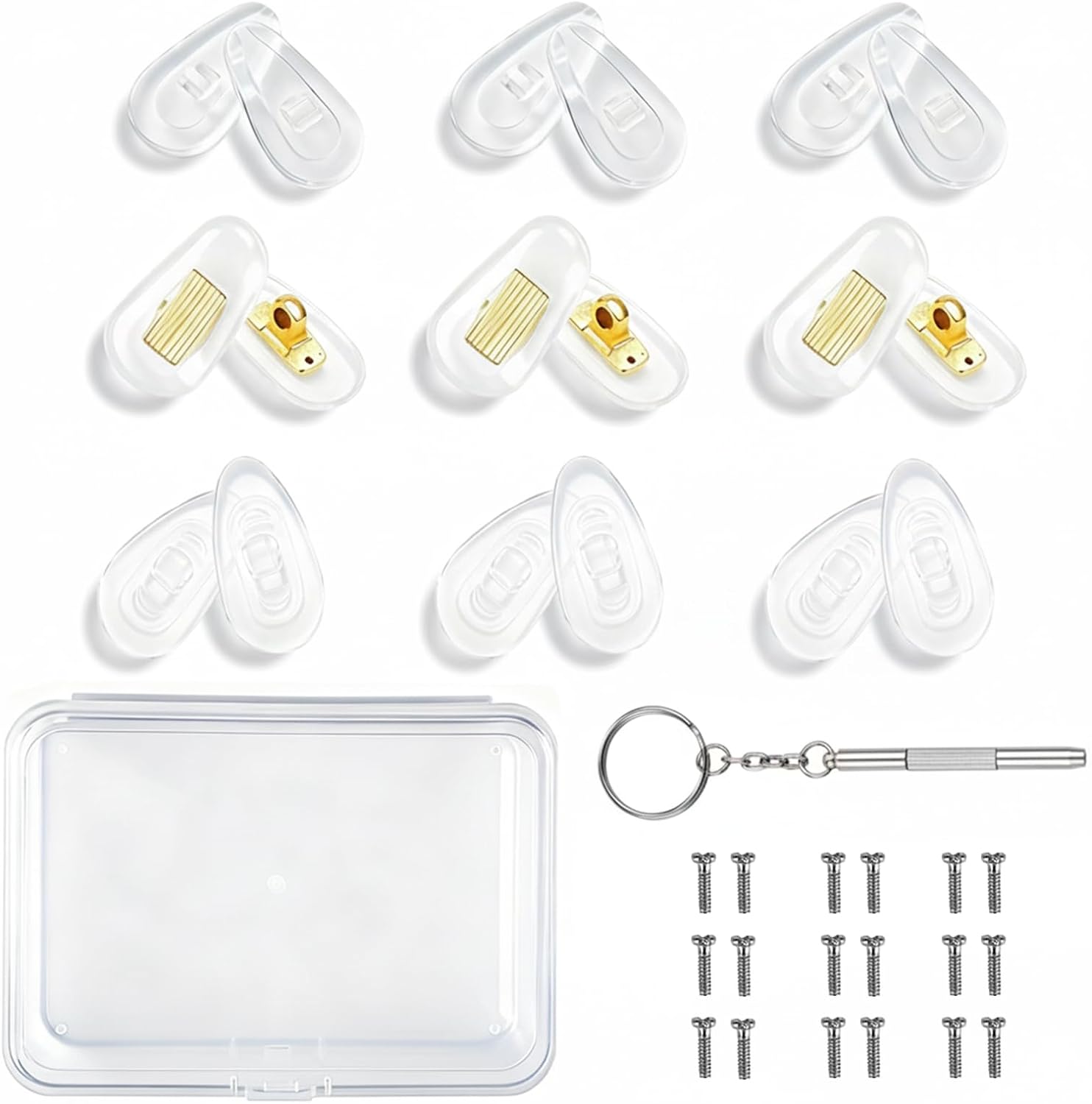 9-Pairs Glasses Nose Pad,Screw-In Soft Silicone Air Chamber Eyeglass Nose Pads,Glasses Repair Kit With Screws & Screwdriver,Anti-Slip,Easy Install,For Glasses & Sunglasses (3pairs Each 13mm.14mm.15mm)