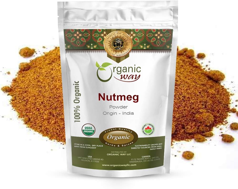 Organic Way Premium Ground Nutmeg Powder (Myristica fragrans) - Healthy Digestion | Organic & Kosher Certified | Non GMO & Gluten Free | USDA Certified | Origin - India (1 Pound (Pack of 1))