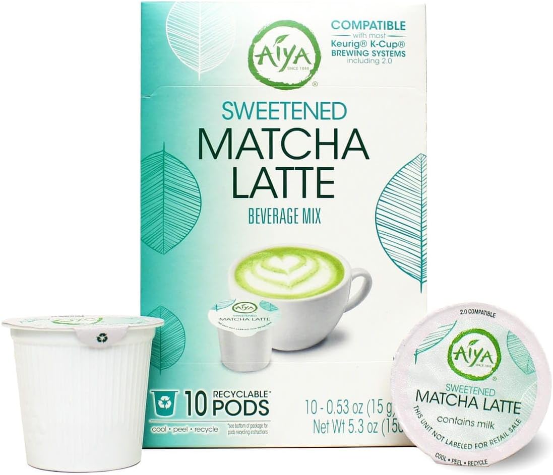 Aiya Creamy Matcha Latte Pods - Authentic Matcha with Rich Notes of Vanilla, Convenient Single-Serve Pods (10 Count, Sweetened)