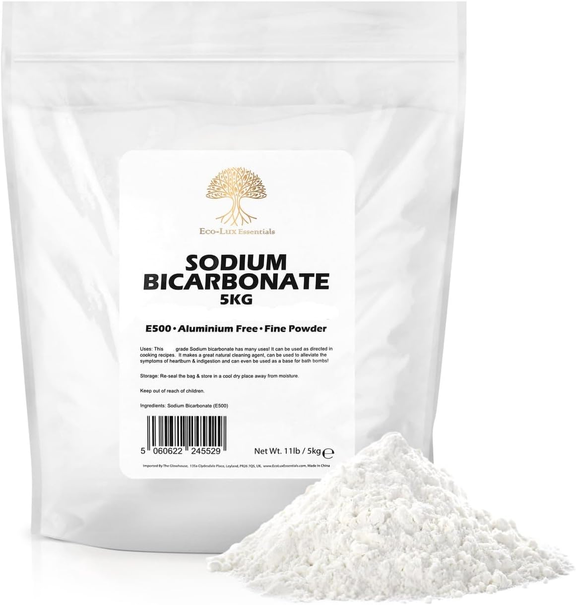 Pure Baking Soda, Sodium Bicarbonate (11 lbs.) Food Grade for Cleaning, Baking, Bath Bombs and Teeth, Swimming Pools