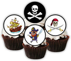 Pirate Edible Cupcake Toppers, Treasure Theme Edible Cake Decorations, Pirate Party Decorations for Cake Decorating, Pirates-Treasure Cookie Toppers for Birthdays PRECUT 24 x 4cm / 1.5 inch