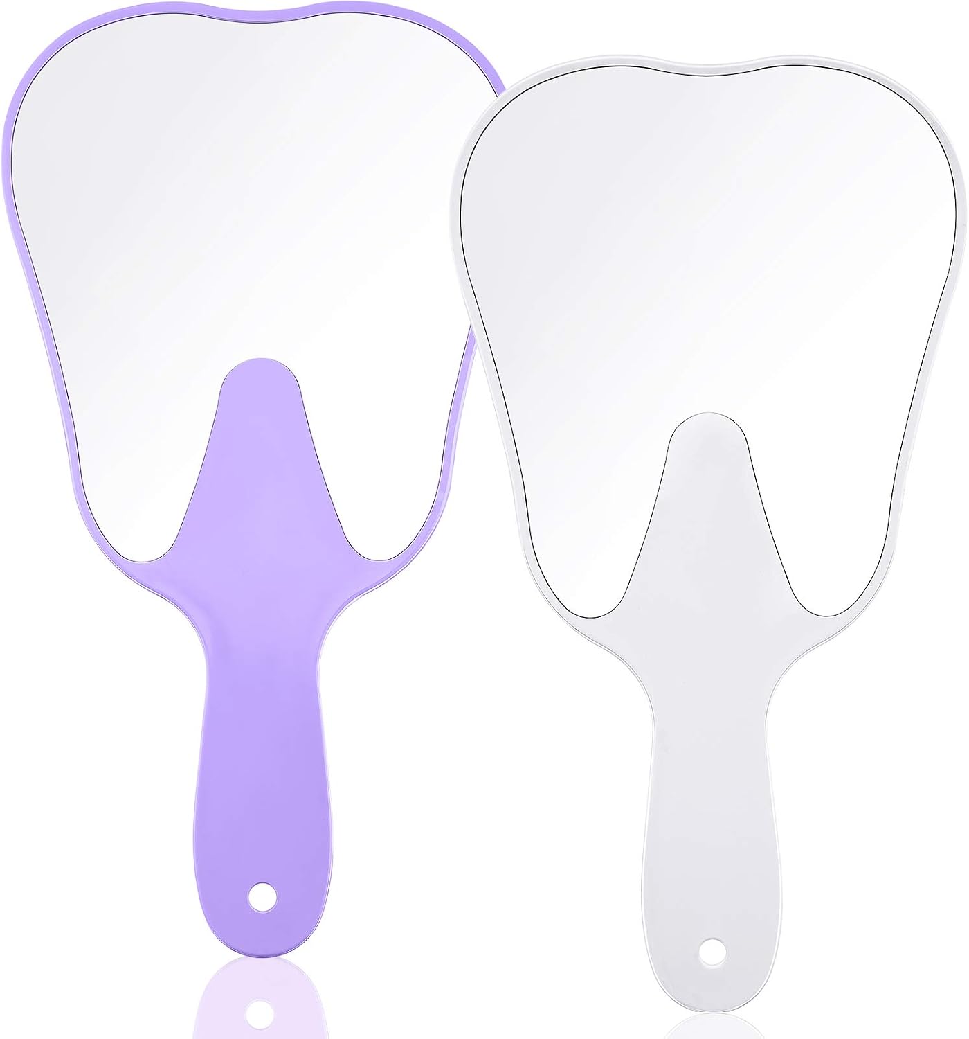 Jetec 2 Pieces Tooth Shaped Handheld Mirror Cute Makeup Mirror Hand Held Plastic Dental Mirrors with Handle Cosmetic Hand Mirror Back to School for Women Men Gifts(White, Purple)
