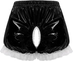 Womens Bloomers Maid Ruffle Pumpkin Boxer Shorts Patent Leather Hollowing Out Crotch Hot Pants