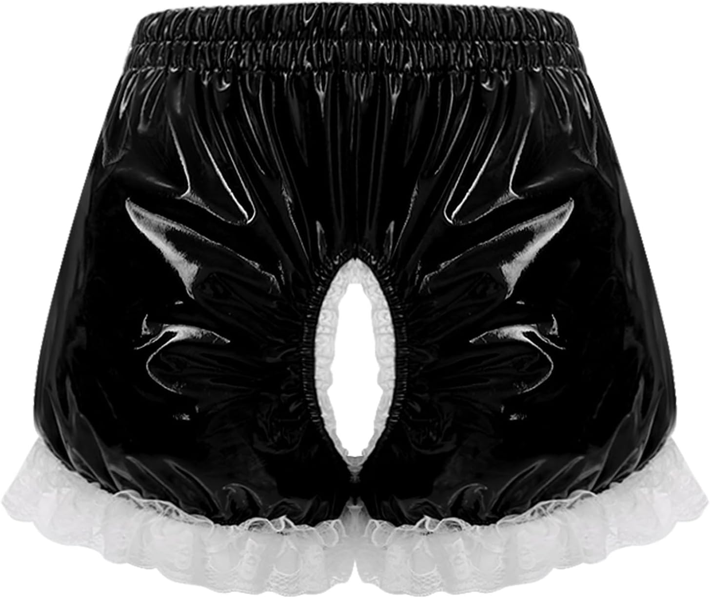 Womens Bloomers Maid Ruffle Pumpkin Boxer Shorts Patent Leather Hollowing Out Crotch Hot Pants
