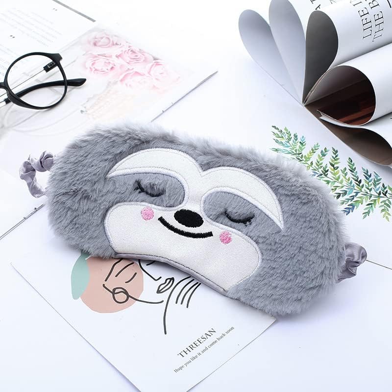 Cute Sloth Sleeping Mask, Soft Fluffy Plush Blindfold Funny Novelty Animal Sleep Mask Eye Cover Eyeshade for Kids Girls Boys Women Men Night Nap Travel Meditation