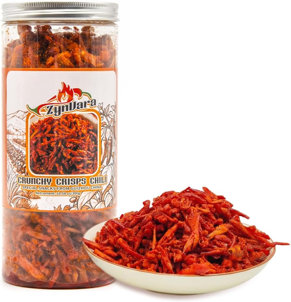 ZynVara Guizhou Spicy Crunchy Chili Crisp – Authentic Fried Chili Snack & Savory Condiment Topping – Smoky, Crispy, Umami Flavor with Sesame Seeds – Non-GMO, Vegan, Large Jar (10.58oz/300g)