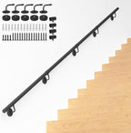 12FT Industrial Metal Stair Handrail,Round Pipe Stair Railing for Indoor/Outdoor Steps,Wall Mount Support Staircase Handrails,440LBS Load Capacity Hand Rails,Safety Grab Bar Porch Stairway Railing
