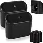 Ginsco 2 Pack Mini Car Trash Can with Lid, Small Car Garbage Can, Cute Leakproof ABS Trash Bin, Cars Accessories for Interior, Garbage Bin for Car, Home, Office with 120pcs Trash Bags Black