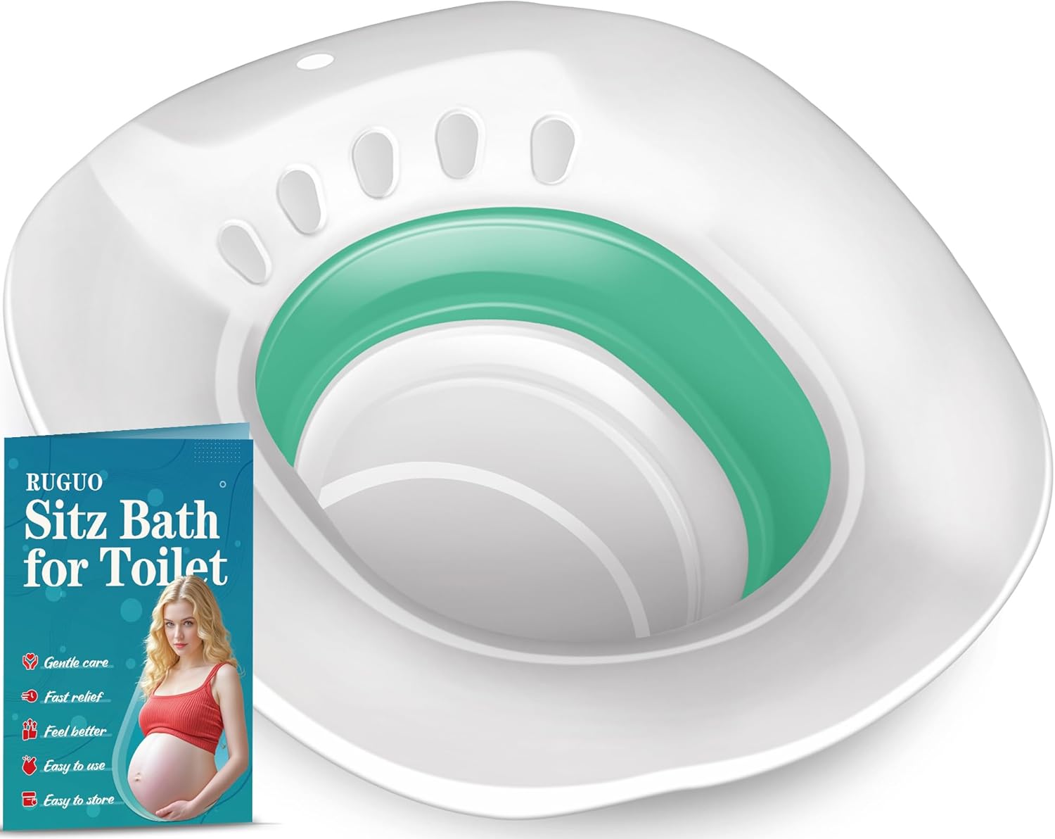 RUGUO Sitz Bath for Toilet Seat - Yoni Steam Seat - Sitz Bath for Hemorrhoids and Postpartum Care - Portable Bidet BPA Free - Foldable Basin for Epsom Salt Soak - Green