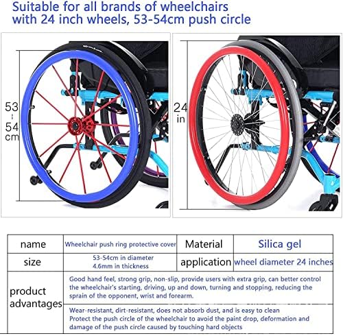 2Pcs Rear Wheel Sports Wheelchair Non-Slip Silicone Cover, Wheelchair Pusher Cart Ring Protective Sleeve, Hand Push Cover Wheel Snare Pads,Red-24in