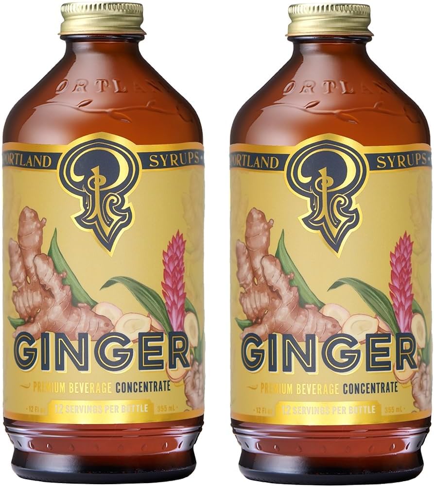 Portland Syrups Authentic Ginger Syrup - Intense Ginger Flavor with Slightly Hot Finish - Beverage Concentrate for Mocktails, Cocktails, Lattes, & Baking - 12 oz Bottle, 24 Servings (Pack of 2)
