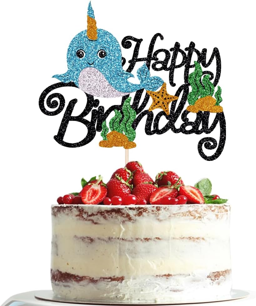 Happy birthday Cake Toppers Baby Shower - Under the Sea Theme Decorations for Boys and Girls - Blue Ocean Themed Decor party Supplies