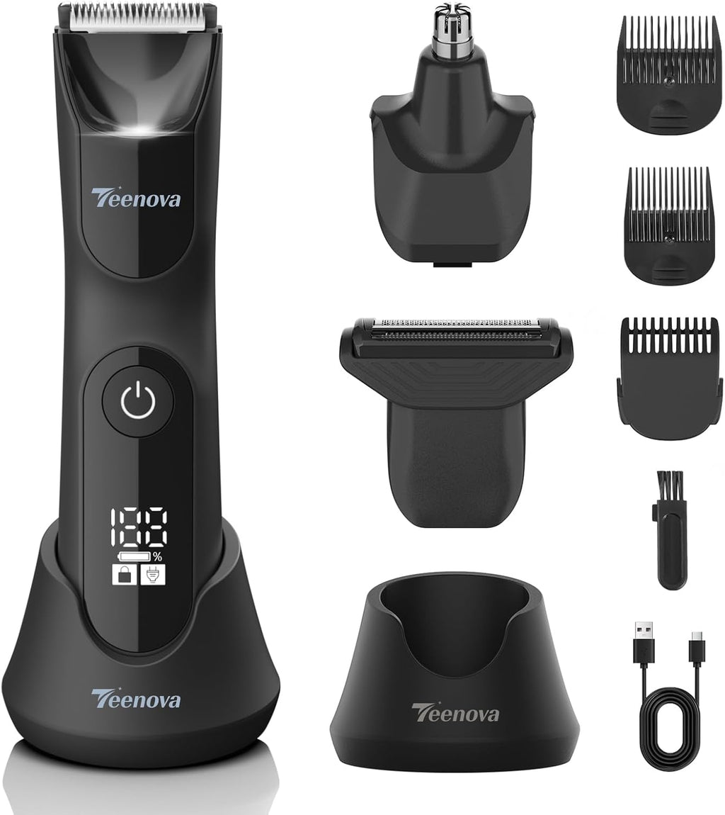 Electric Body Hair Trimmer Shaver - 3 in 1 Pubic Trimmer for Men - Bikini Trimmer for Women - No Nick Groin Ball Razor with Ceramic Blade Head, Wireless Dock Charging