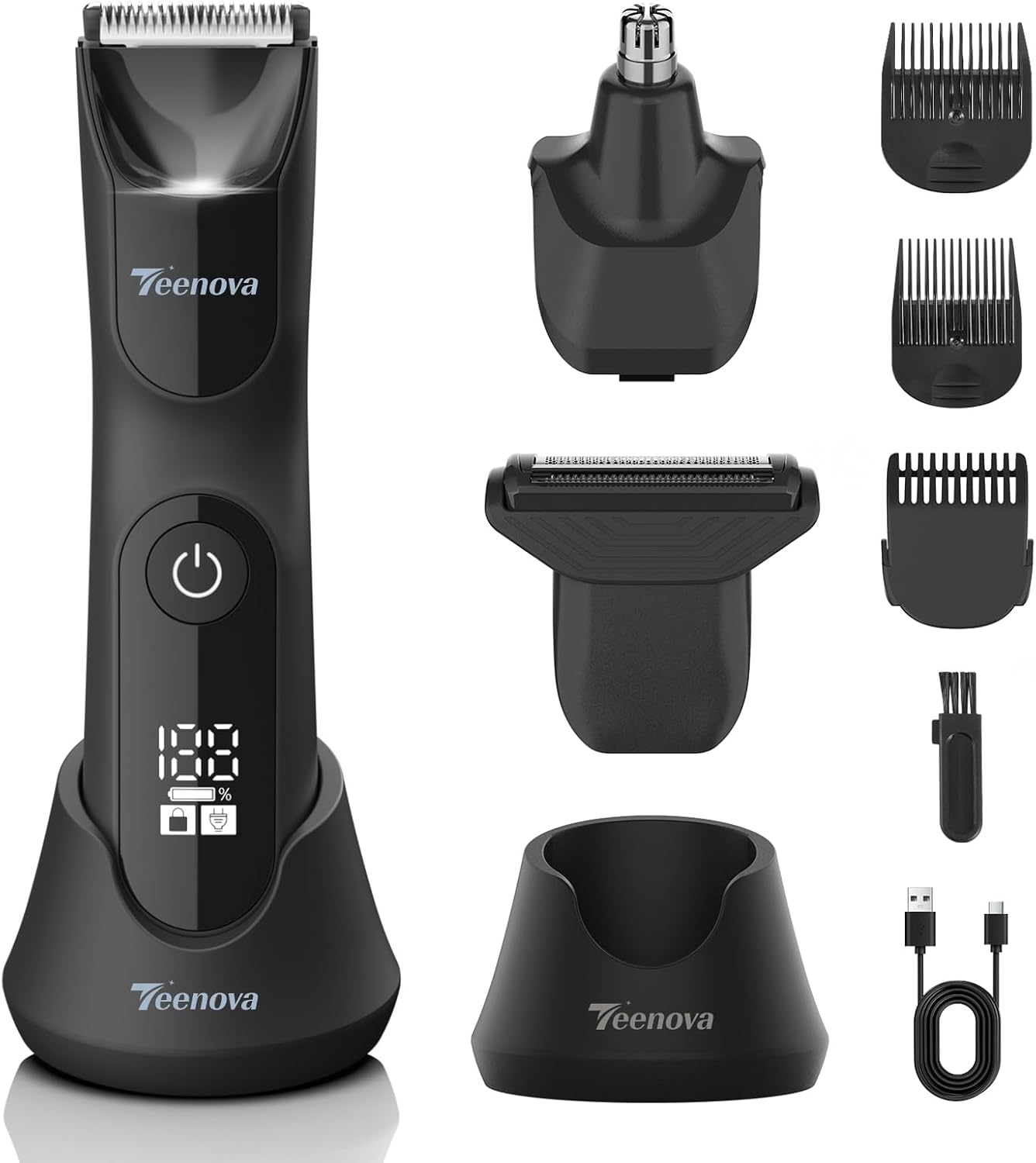 Electric Body Hair Trimmer Shaver - 3 in 1 Pubic Trimmer for Men - Bikini Trimmer for Women - No Nick Groin Ball Razor with Ceramic Blade Head, Wireless Dock Charging
