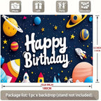 Space Happy Birthday Banner for Kids – Cartoon Rocket Planet Galaxy Party Decorations, Outer Space Theme Birthday Backdrop Supplies for Boys Girls 71x43 in