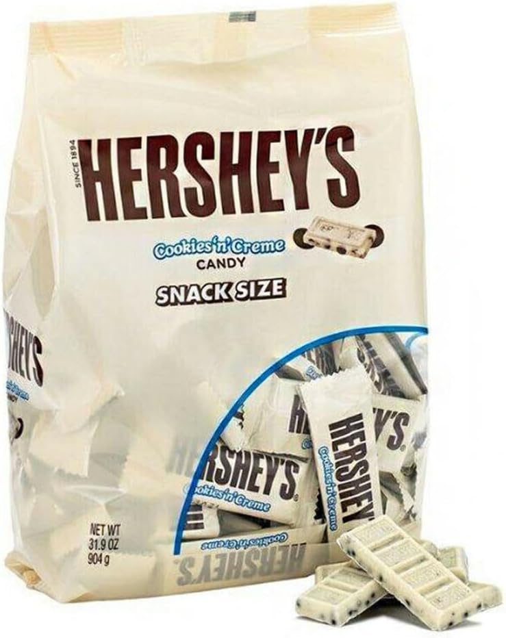 Hershey's Cookies 'n' Creme Snack Size Bars, White Milk Chocolate Candy Bars, 31.9 Oz / 2 Pounds